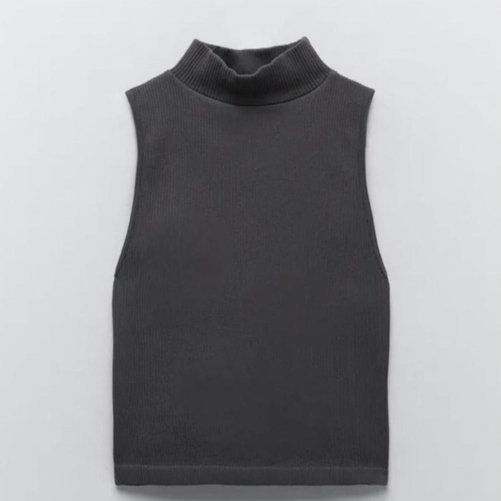 Zara Charcoal Sleeveless Mock Neck Top